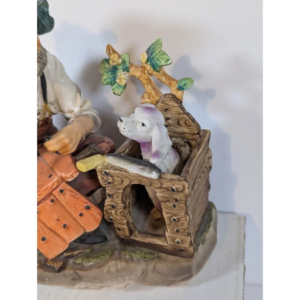Vintage Grandpa Joe Fixin Old Sadie's Dog House Roof  Porcelain Figurine Homco?